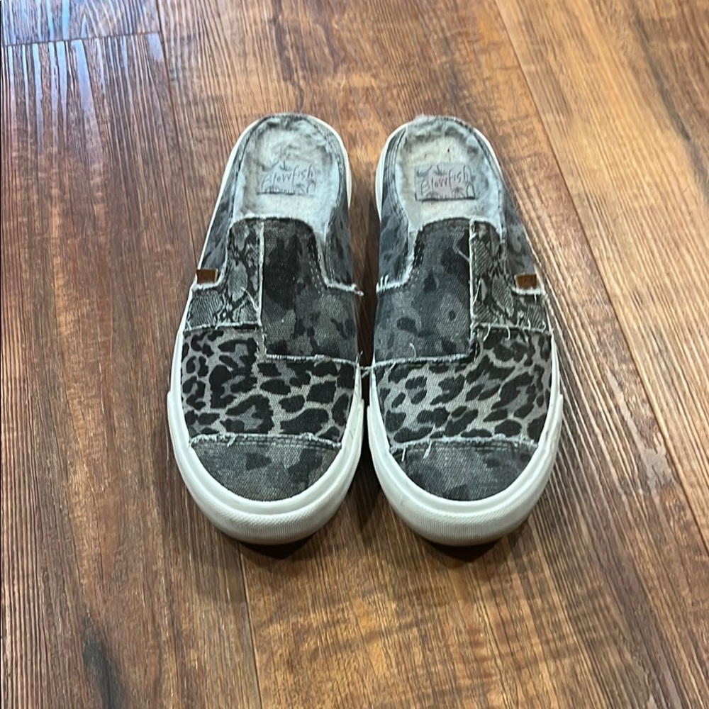 Blowfish Gray and Black Canvas Mules